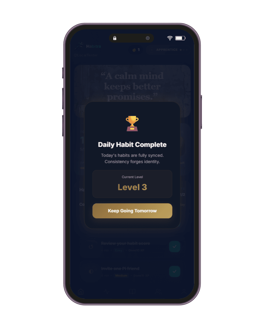 Habitra completion preview showing a daily habit complete state.